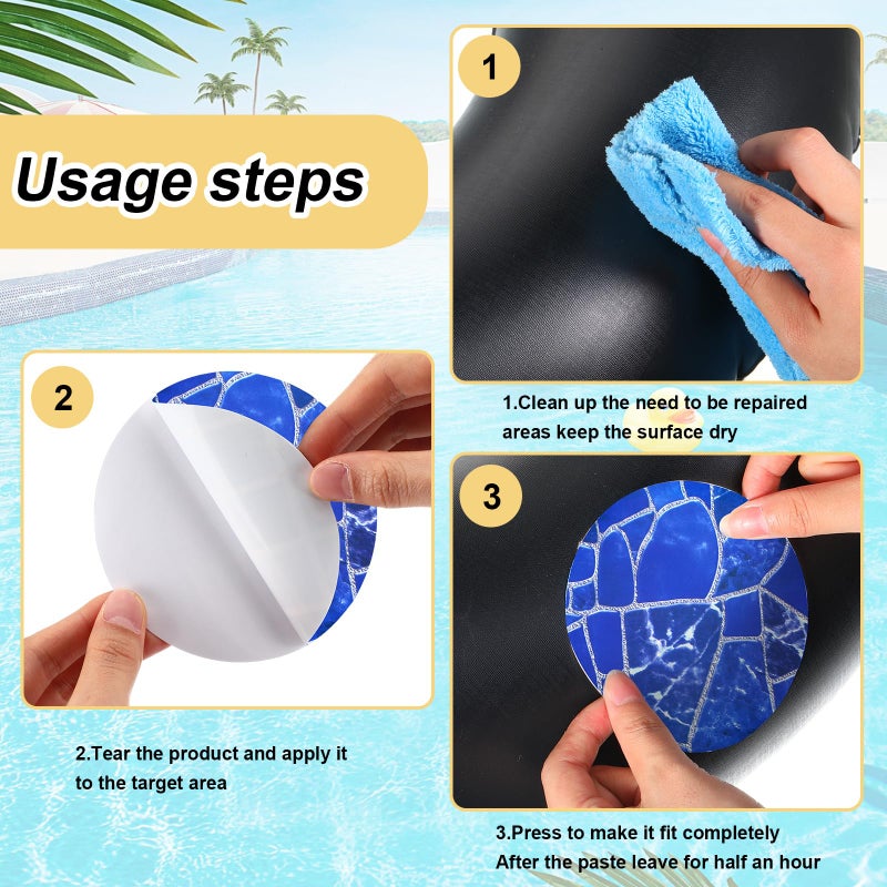 Outus 24 Pcs Vinyl Pool Patch Repair Kit Self Adhesive Pool Liner Plastic Repair Patch Pool Patches for Above Ground Pools Inflatable Boats Air Mattress Products, 4 Inch (Sapphire Blue) - Image 4